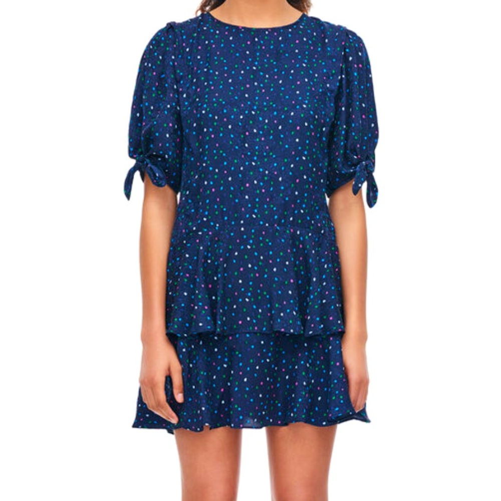 Rebecca Taylor Speckled Dot Midi Jacquard Blue Silk Dress size 2